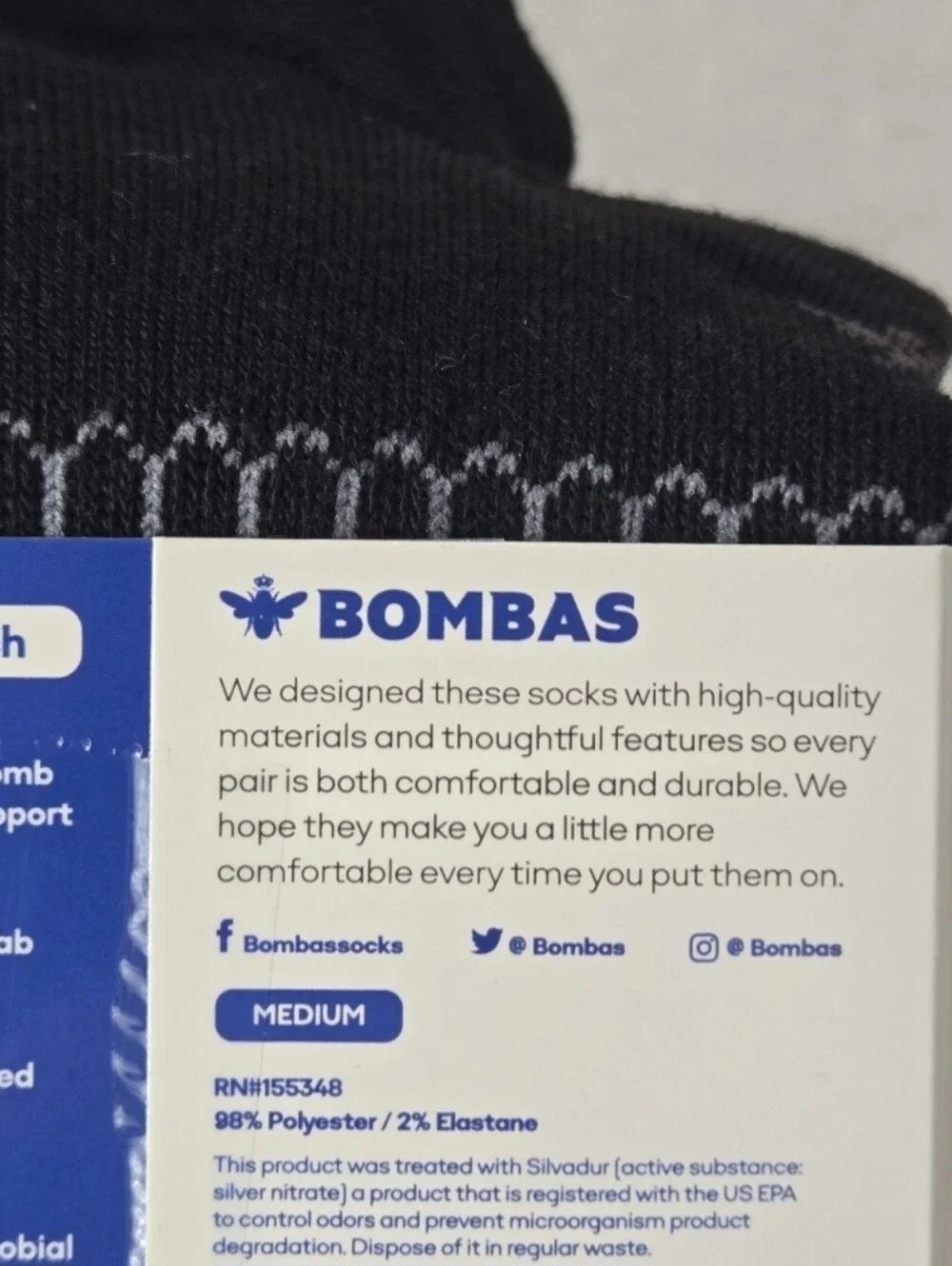 Bombas Ankle Socks Medium 3 Pair Unisex Womens & Mens Honeycomb Black/Grey BNWT